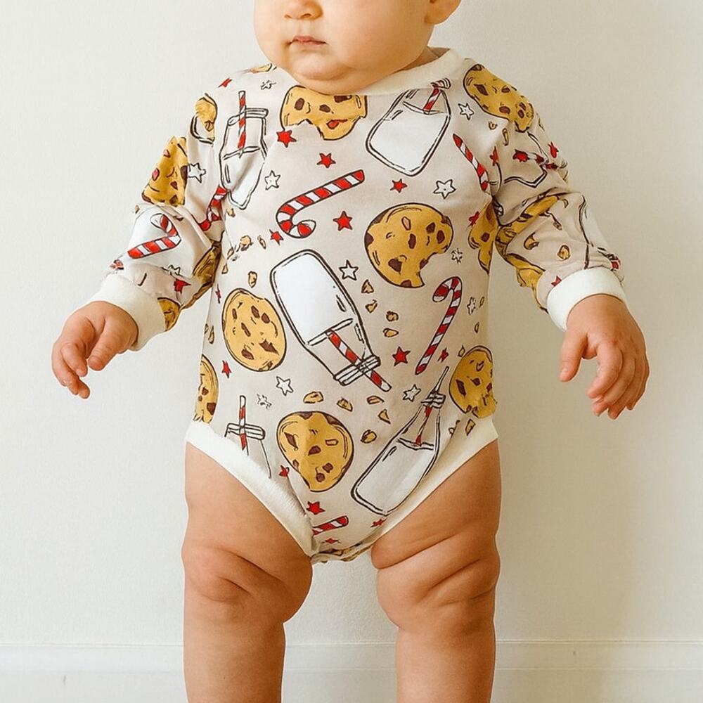 Christmas One Piece Milk and Cookies Sweatshirt Sweatshirt Romper 12-18 Mos Pink